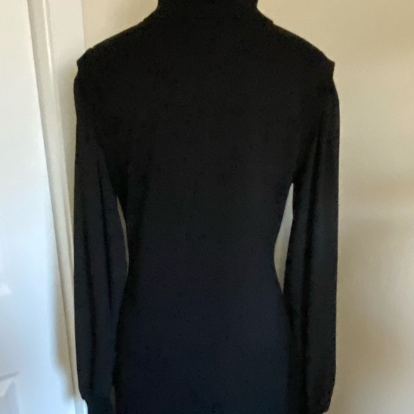 Vince Camuto Black Sheer Sleeve Stretch Turtleneck Knit Holiday Dress- Sz-L - Picture 2 of 16